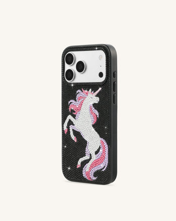 Coque de téléphone strass licorne - Noir