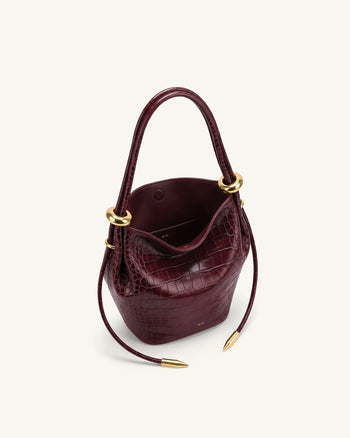 Ellie Sac seau orné d'un anneau métallique - Effet croco bordeaux