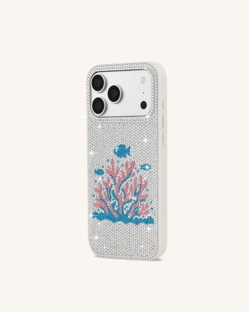 Coque de téléphone en cristal artificiel corail rose - Blanc