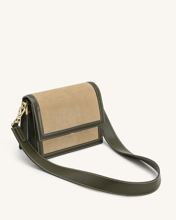 Mini Sac Bandoulière à Rabat en Faux Suède - Vert