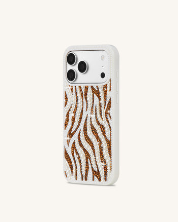 Coque de téléphone rayures zèbre en perles - Blanc