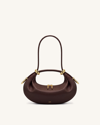 Ellie Sac à main demi-lune avec anneau métallique - Marron foncé