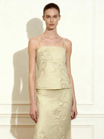 Caraco à bretelles en lin à broderie cordon - Naturel