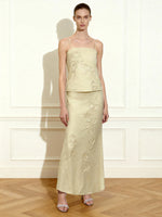 Jupe longue en lin à broderie cordon - Naturelle