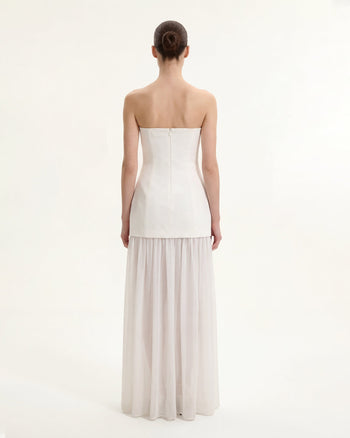 Robe longue asymétrique à fleurs - Blanc