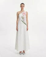 Robe moulante dos nu à fleurs Iris - Blanc