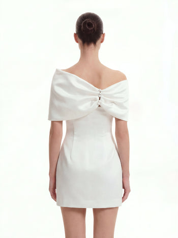 Mini-robe asymétrique en satin avec nœud - Blanc