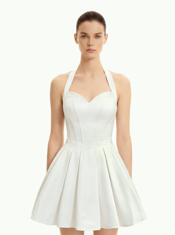 Mini-robe bustier plissée à col halter - Blanc