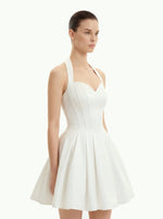 Mini-robe bustier plissée à col halter - Blanc