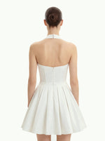 Mini-robe bustier plissée à col halter - Blanc