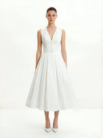 Robe midi plissée à décolleté en V devant - Blanc