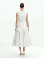 Robe midi plissée à décolleté en V devant - Blanc