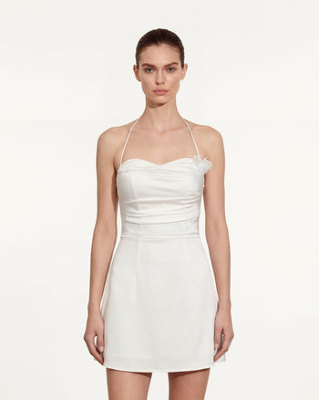 Mini-robe florale froncée à col halter - Blanc