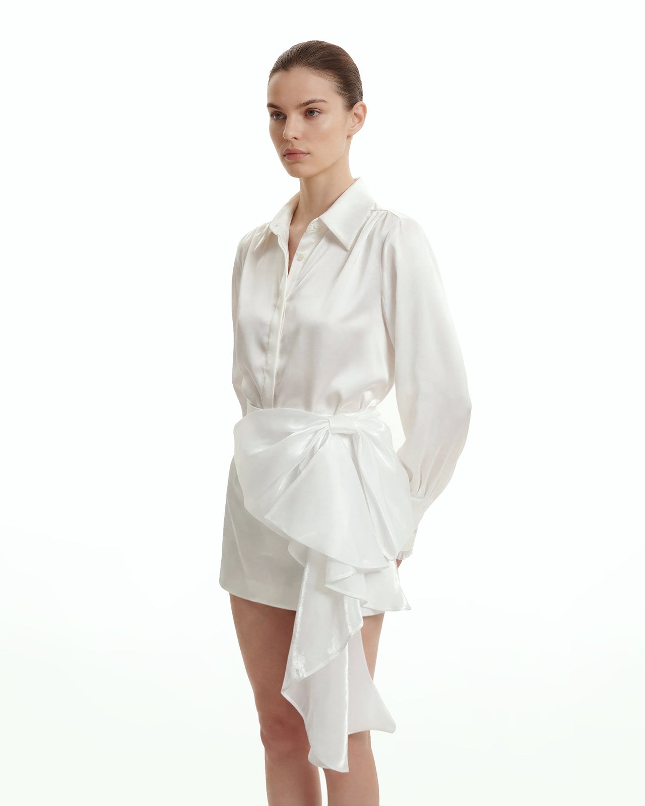 Mini-jupe à nœud cascade - Blanc