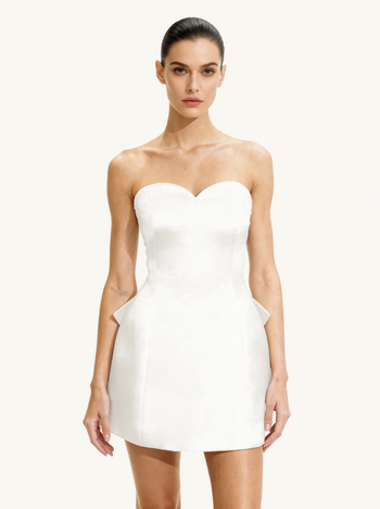 Mini-robe bustier en satin avec nœud dans le dos - Blanc