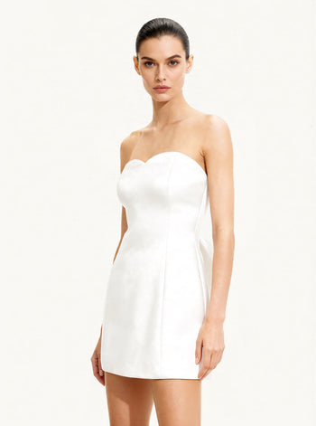 Mini-robe bustier en satin avec nœud dans le dos - Blanc