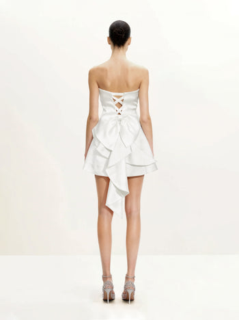 Mini-robe bustier en satin avec nœud dans le dos - Blanc