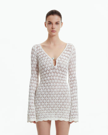 Mini-robe en maille Pointelle à découpe goutte d'eau - Blanc