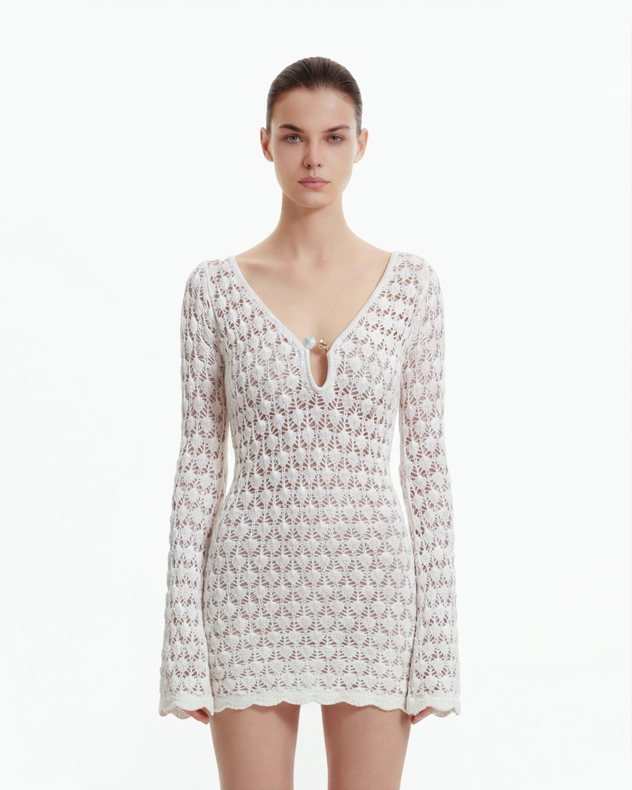 Mini-robe en maille Pointelle à découpe goutte d'eau - Blanc