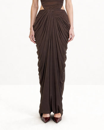 Jupe maxi drapée avec torsade - Marron