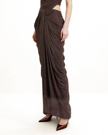 Jupe maxi drapée avec torsade - Marron