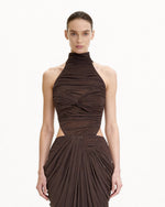 Body-suit à col licou avec drapé torsadé - Marron