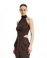 Body-suit à col licou avec drapé torsadé - Marron