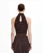 Body-suit à col licou avec drapé torsadé - Marron