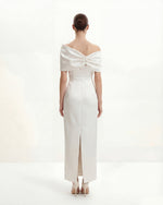 Robe longue satinée asymétrique avec nœud - Blanc