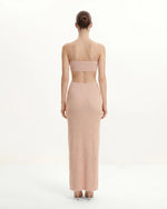 Robe longue en maille côtelée à découpes - Rose