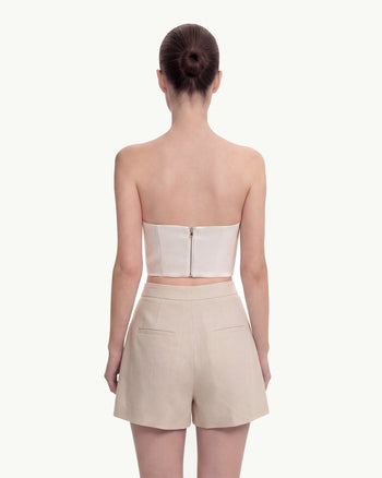 Short ajusté en coton tissé - Beige