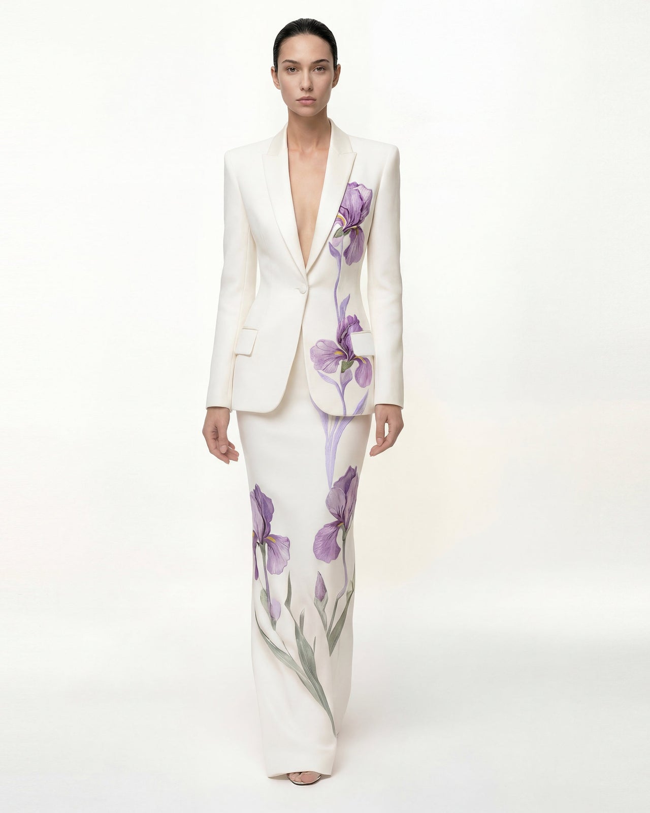 Jupe longue à motif Iris - Blanc