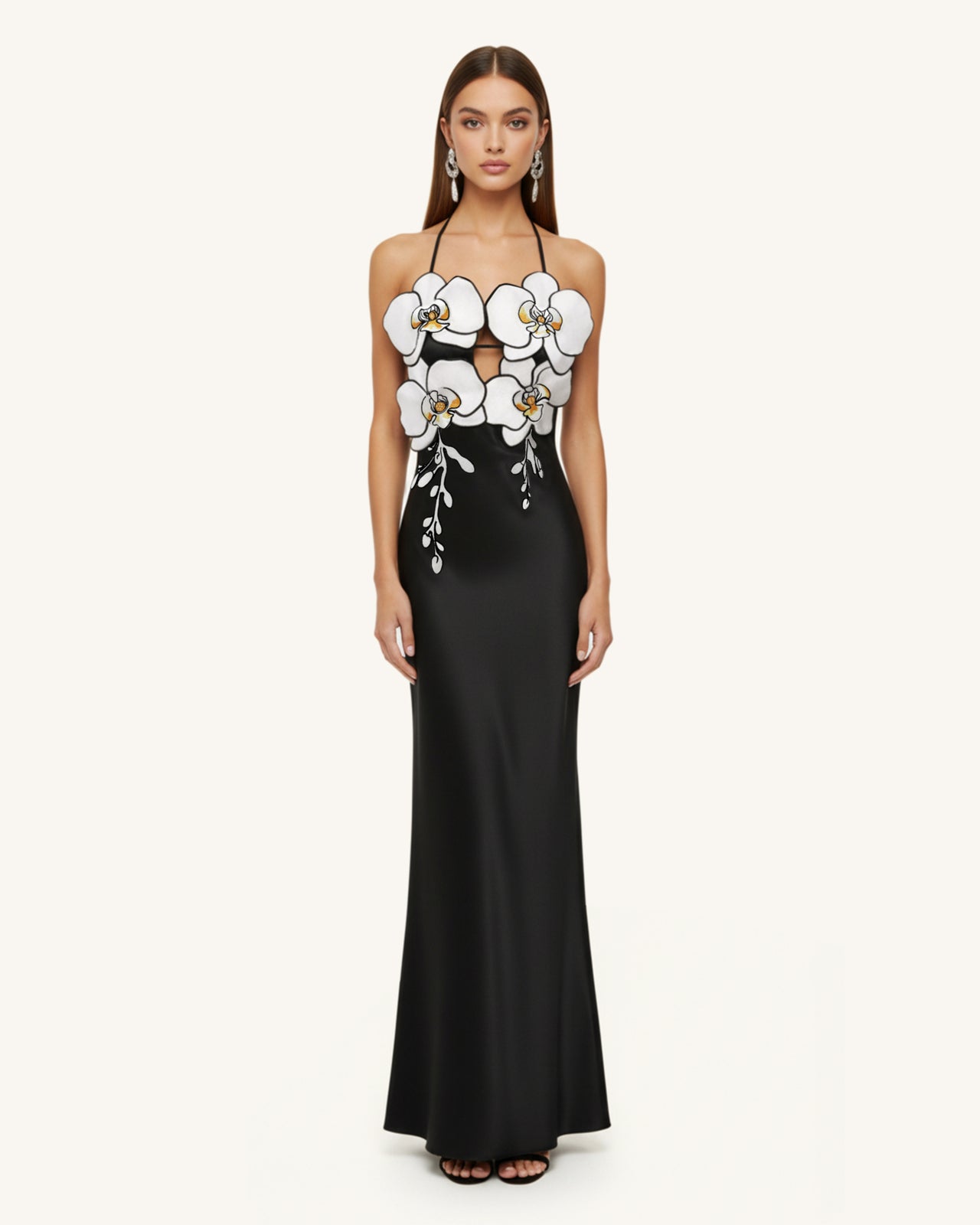 Robe Brodée Orchidée – Noir/Blanc