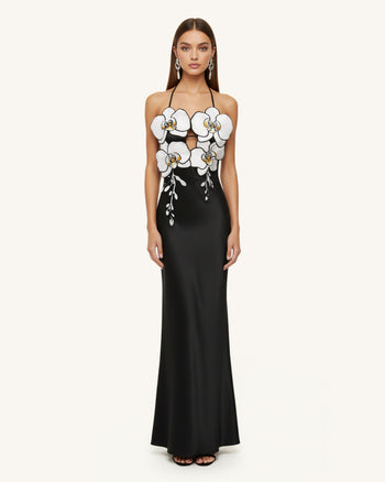 Robe Brodée Orchidée – Noir/Blanc