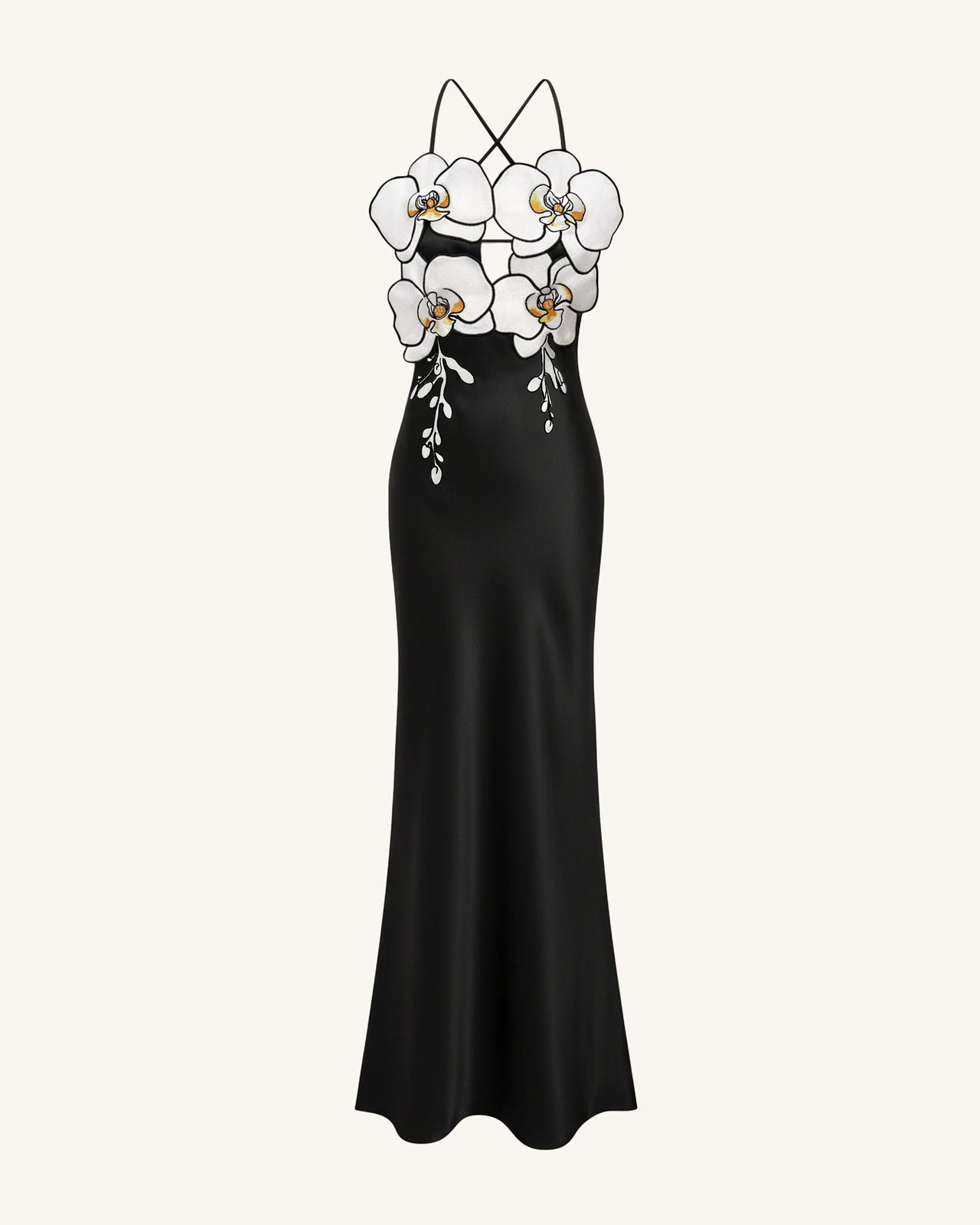 Robe Brodée Orchidée – Noir/Blanc
