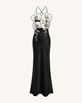Robe Brodée Orchidée – Noir/Blanc