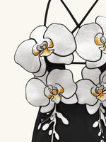 Robe Brodée Orchidée – Noir/Blanc