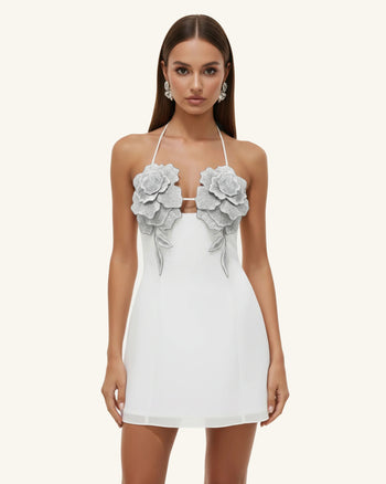Mini-Robe Brodée de Fleurs - Blanc