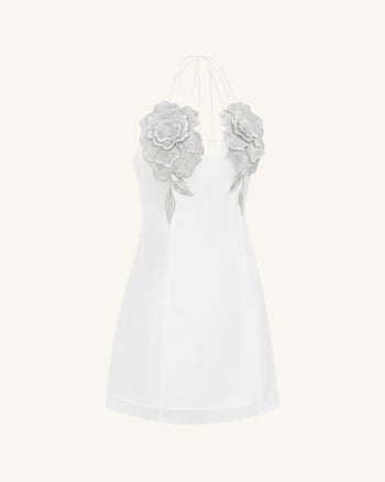 Mini-Robe Brodée de Fleurs - Blanc