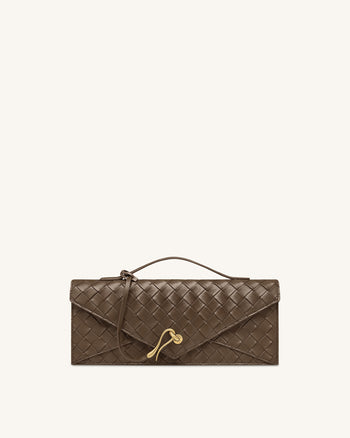 Celeste Sac à main enveloppe à anse supérieure, à texture tissée - Marron moka