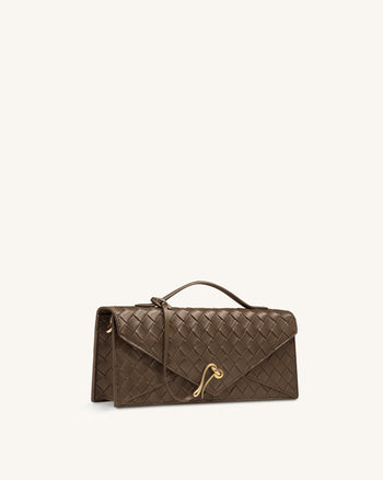 Celeste Sac à main enveloppe à anse supérieure, à texture tissée - Marron moka