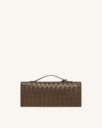 Celeste Sac à main enveloppe à anse supérieure, à texture tissée - Marron moka