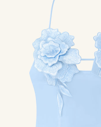Mini-Robe Brodée de Fleurs - Bleu