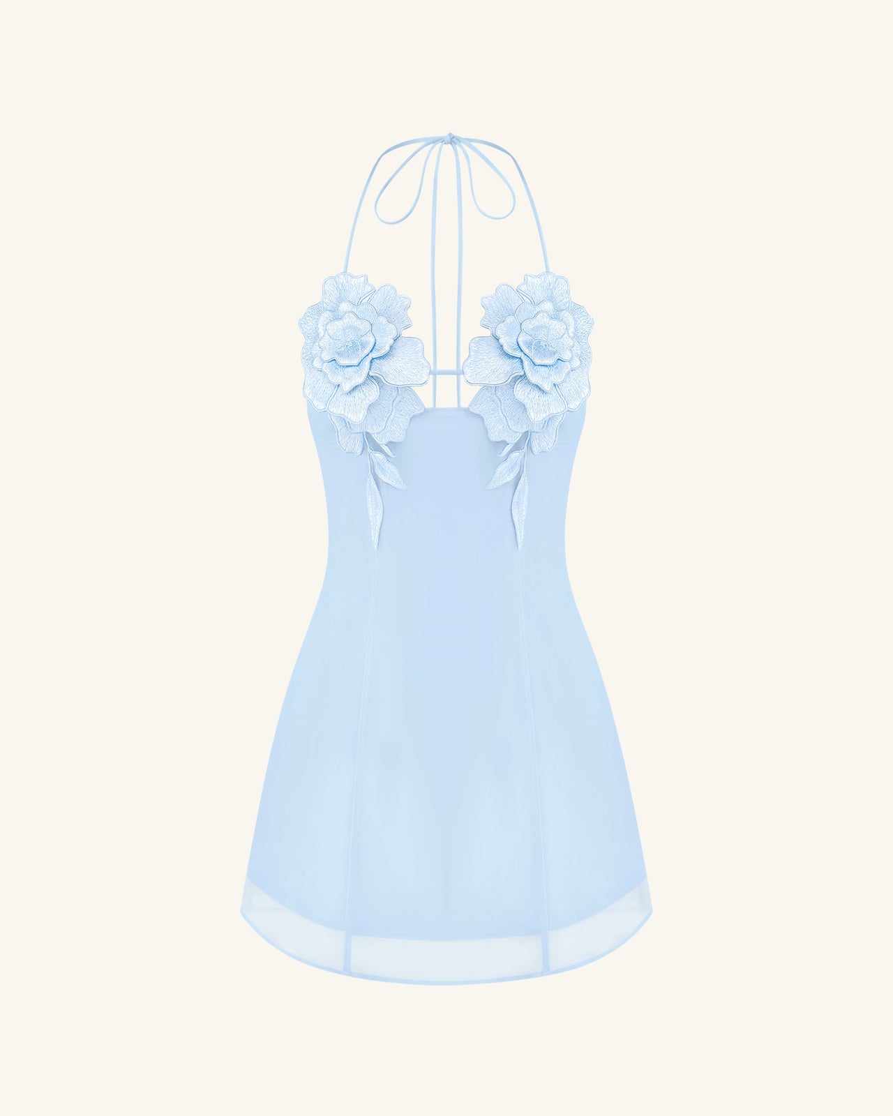 Mini-Robe Brodée de Fleurs - Bleu