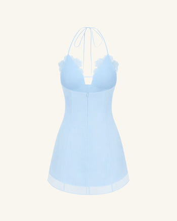 Mini-Robe Brodée de Fleurs - Bleu
