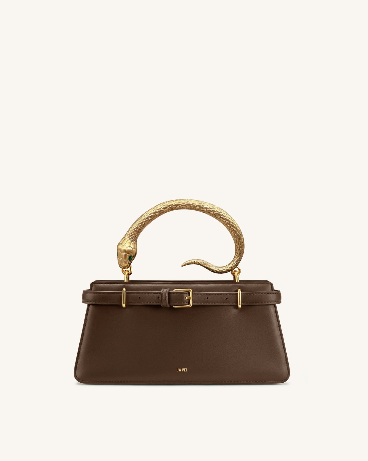 Elena Sac à main à poignée serpent - Marron foncé