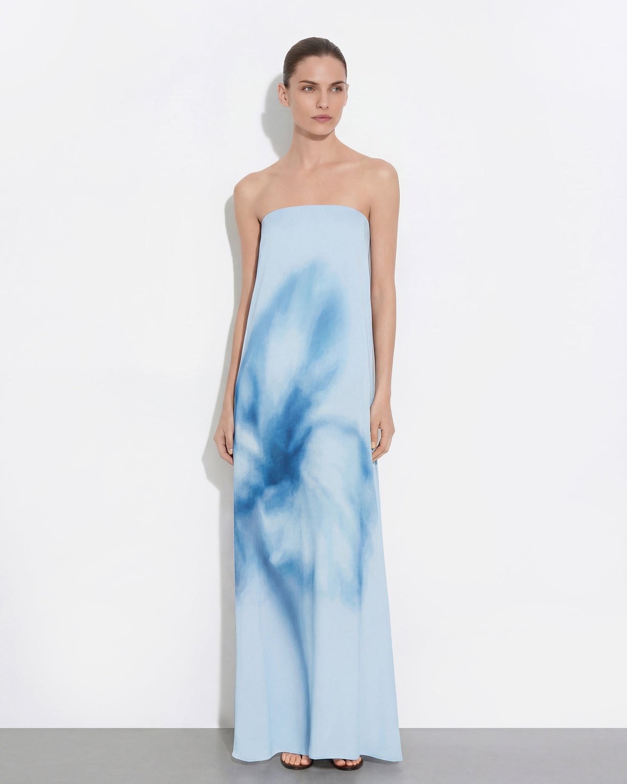 Robe maxi bustier à imprimé floral aquarelle - Bleu