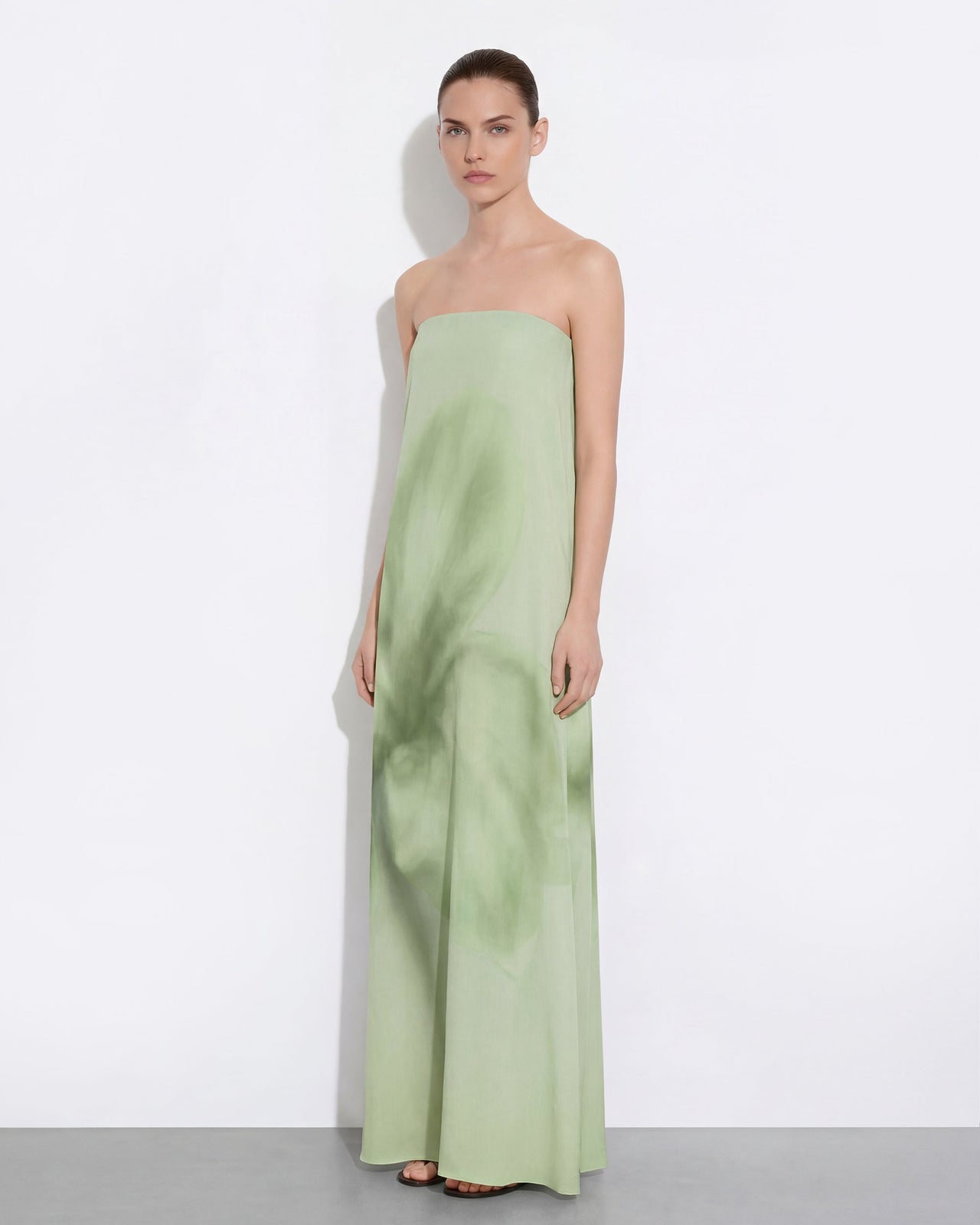Robe maxi bustier à imprimé floral aquarelle - Vert