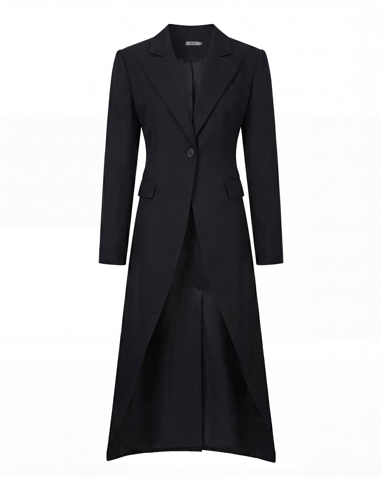 Blazer long structuré à revers pointus et coupe échancrée - Noir