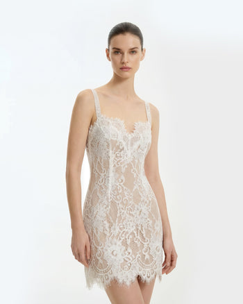 Robe moulante bustier en dentelle façon cils - Blanc